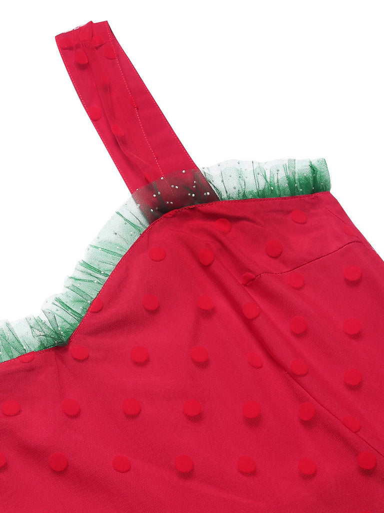 Abito natalizio a pois rosso e verde anni '50