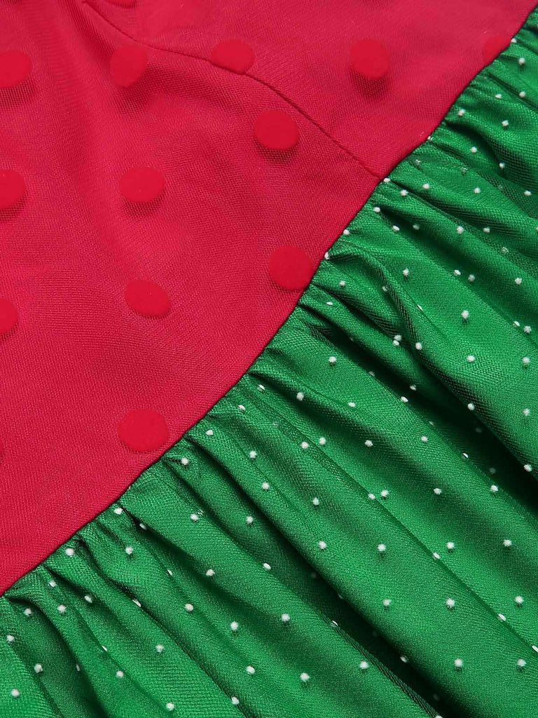 Abito natalizio a pois rosso e verde anni '50