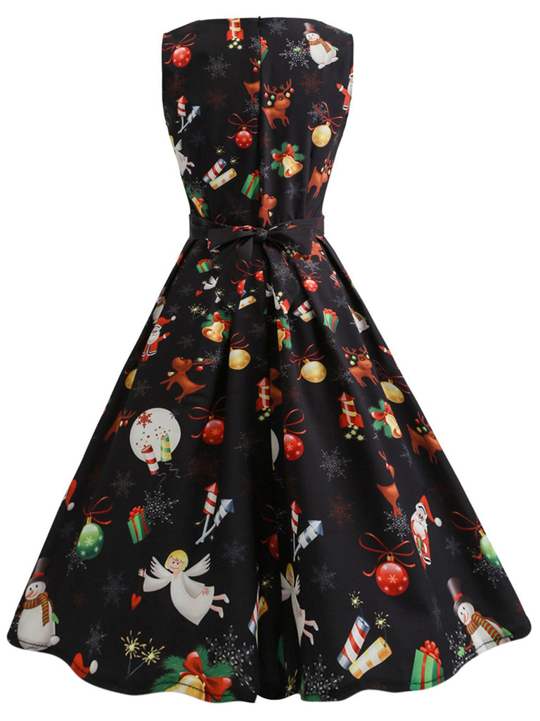 Abito patchwork natalizio con scollo rotondo anni '50