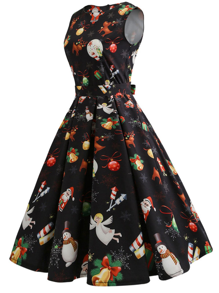 Abito patchwork natalizio con scollo rotondo anni '50