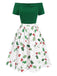 Abito patchwork natalizio con spalle scoperte verde anni '50