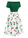 Abito patchwork natalizio con spalle scoperte verde anni '50