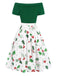 Abito patchwork natalizio con spalle scoperte verde anni '50