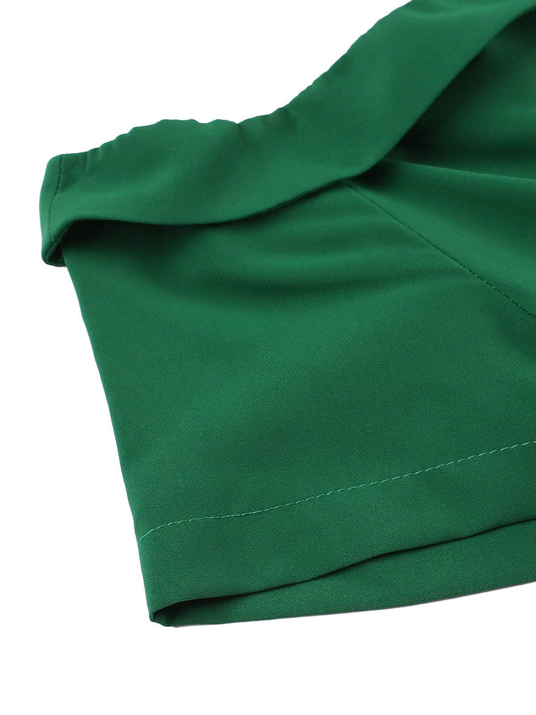 Abito patchwork natalizio con spalle scoperte verde anni '50