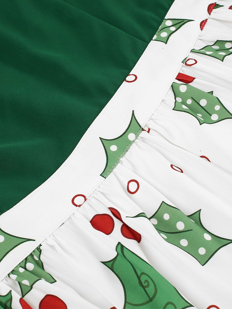 Abito patchwork natalizio con spalle scoperte verde anni '50