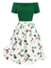 Abito patchwork natalizio con spalle scoperte verde anni '50