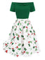 Abito patchwork natalizio con spalle scoperte verde anni '50