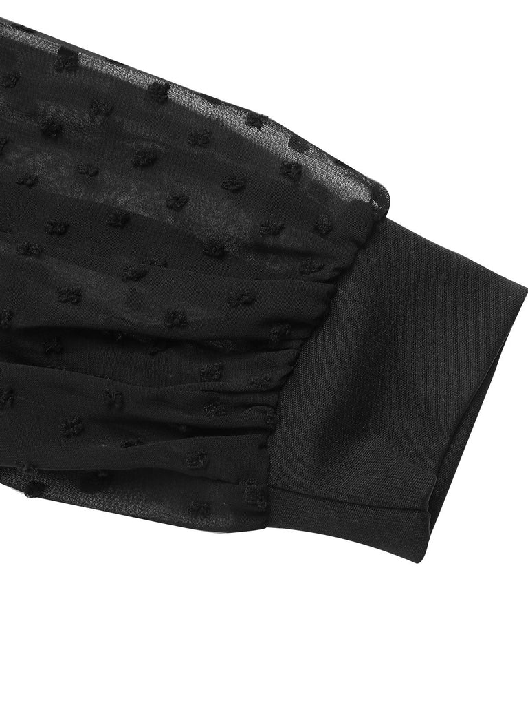 Abito patchwork a pois tinta unita con scollo a V anni '40