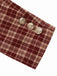2PCS Cappotto corto con risvolto scozzese e gonna rosso anni '60