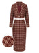 2PCS Cappotto corto con risvolto scozzese e gonna rosso anni '60