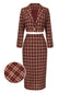 2PCS Cappotto corto con risvolto scozzese e gonna rosso anni '60
