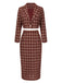 2PCS Cappotto corto con risvolto scozzese e gonna rosso anni '60