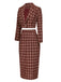 2PCS Cappotto corto con risvolto scozzese e gonna rosso anni '60
