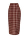2PCS Cappotto corto con risvolto scozzese e gonna rosso anni '60