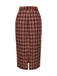 2PCS Cappotto corto con risvolto scozzese e gonna rosso anni '60