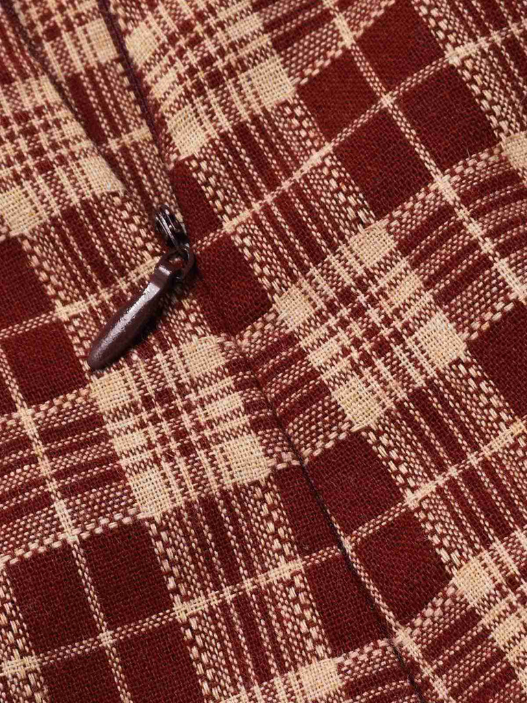 2PCS Cappotto corto con risvolto scozzese e gonna rosso anni '60