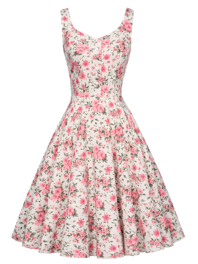 Abito a ruota con fiori a fiorellini rosa anni '50