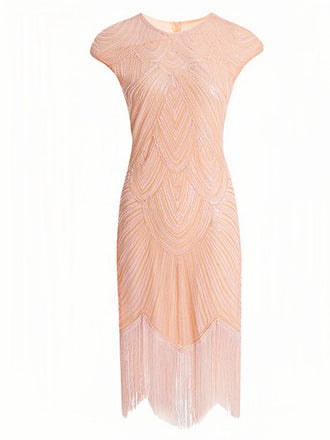 Abito paillettes scollo rotondo nappe rosa anni '20