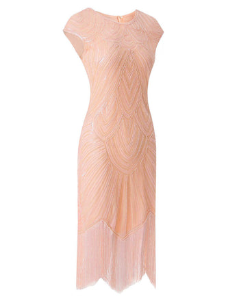 Abito paillettes scollo rotondo nappe rosa anni '20