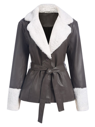 Cappotto in similpelle con cintura grigio anni '60