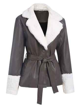 Cappotto in similpelle con cintura grigio anni '60