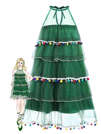 Abito con pompon e albero di Natale verde anni '60