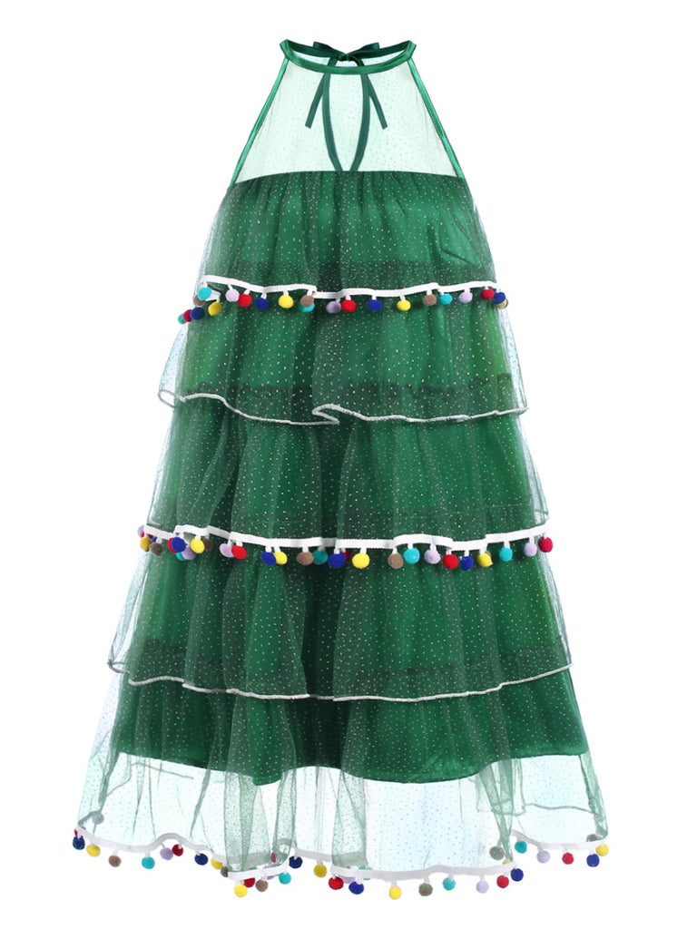 Abito con pompon e albero di Natale verde anni '60