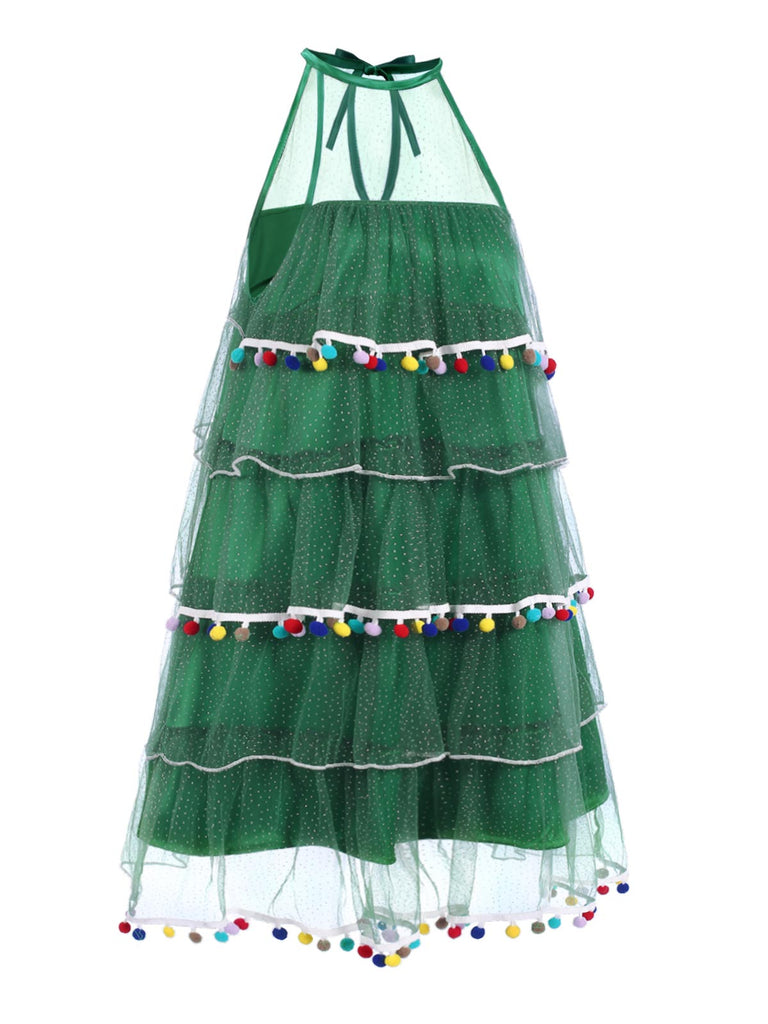 Abito con pompon e albero di Natale verde anni '60