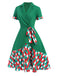 Abito con revers a pieghe a quadri colorati verde anni '40