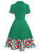 Abito con revers a pieghe a quadri colorati verde anni '40