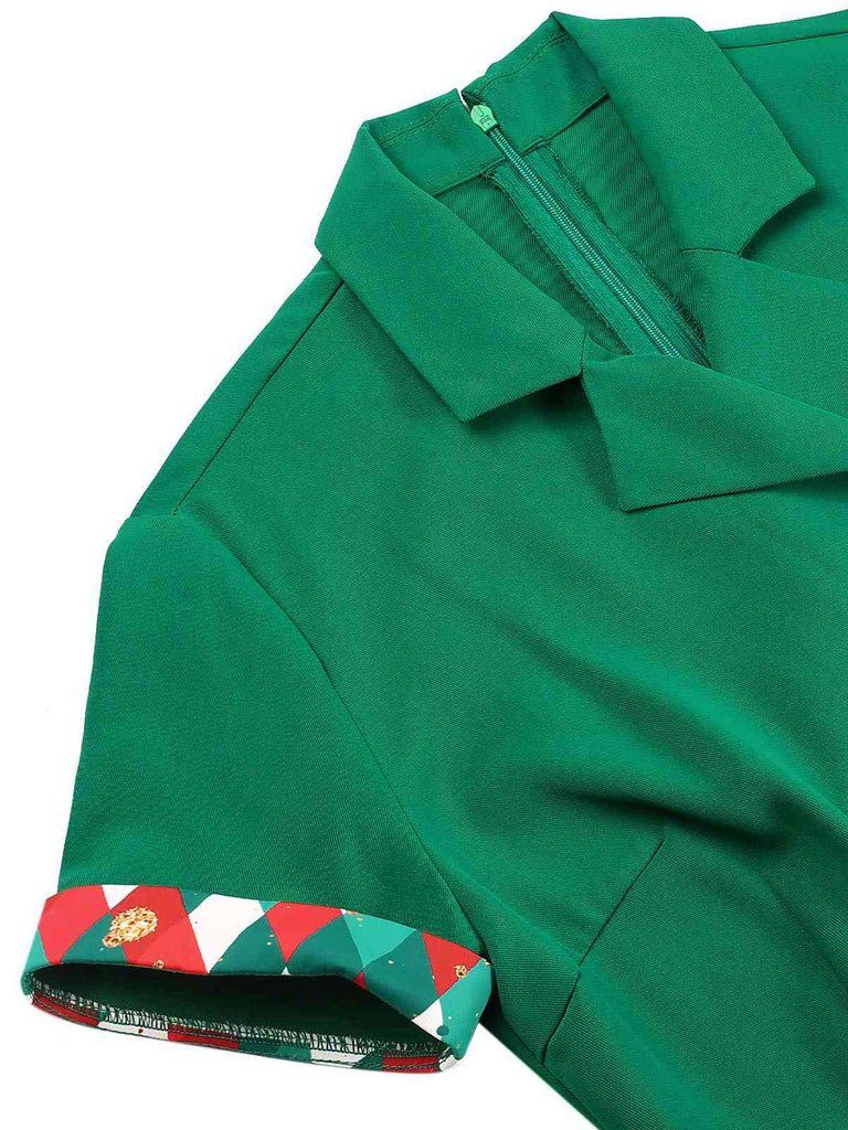 Abito con revers a pieghe a quadri colorati verde anni '40