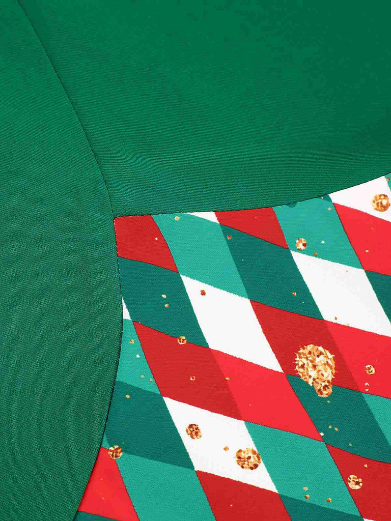 Abito con revers a pieghe a quadri colorati verde anni '40