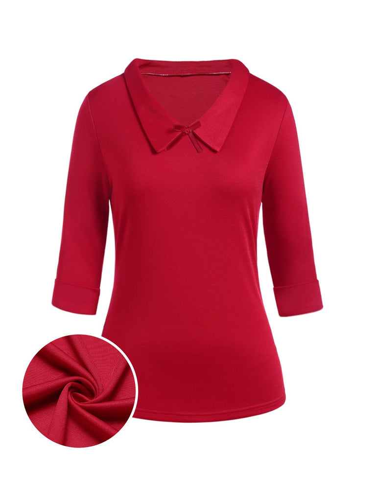 Top rosso a maniche corte con revers anni '40