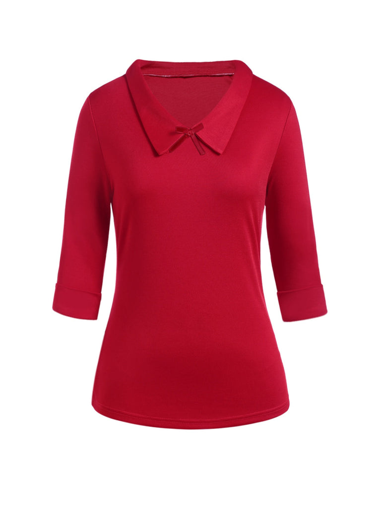 Top rosso a maniche corte con revers anni '40