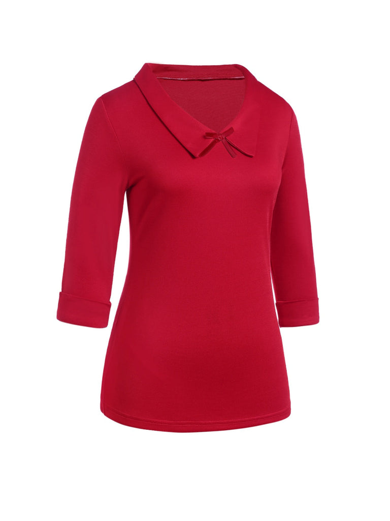 Top rosso a maniche corte con revers anni '40
