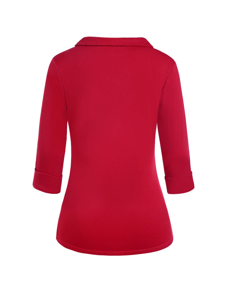 Top rosso a maniche corte con revers anni '40