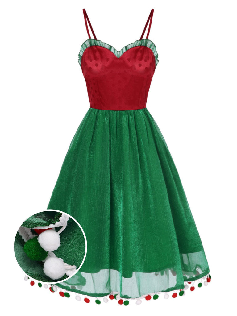 Abito a rete a pois natalizio rosso anni '50
