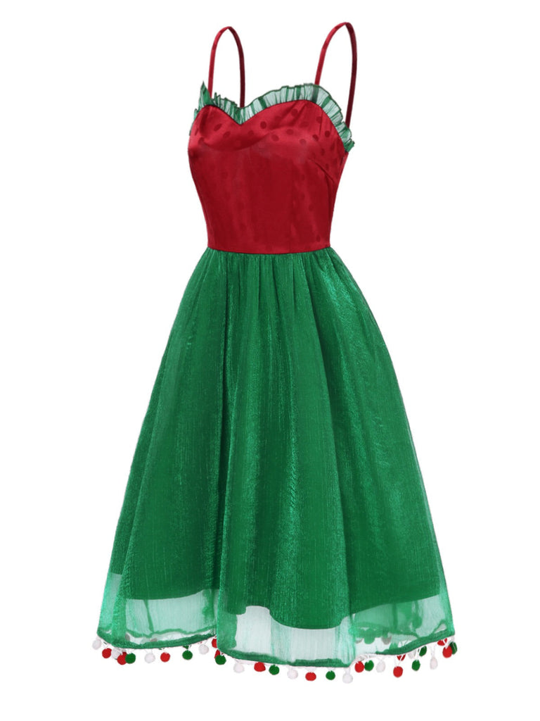 Abito a rete a pois natalizio rosso anni '50