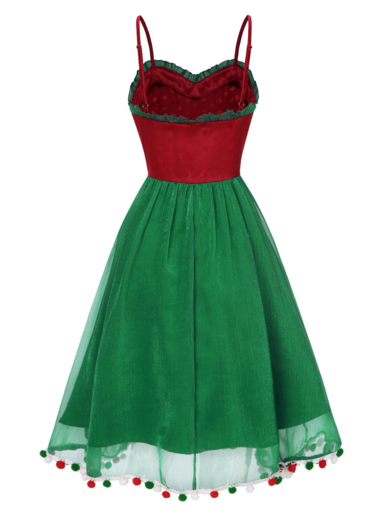 Abito a rete a pois natalizio rosso anni '50