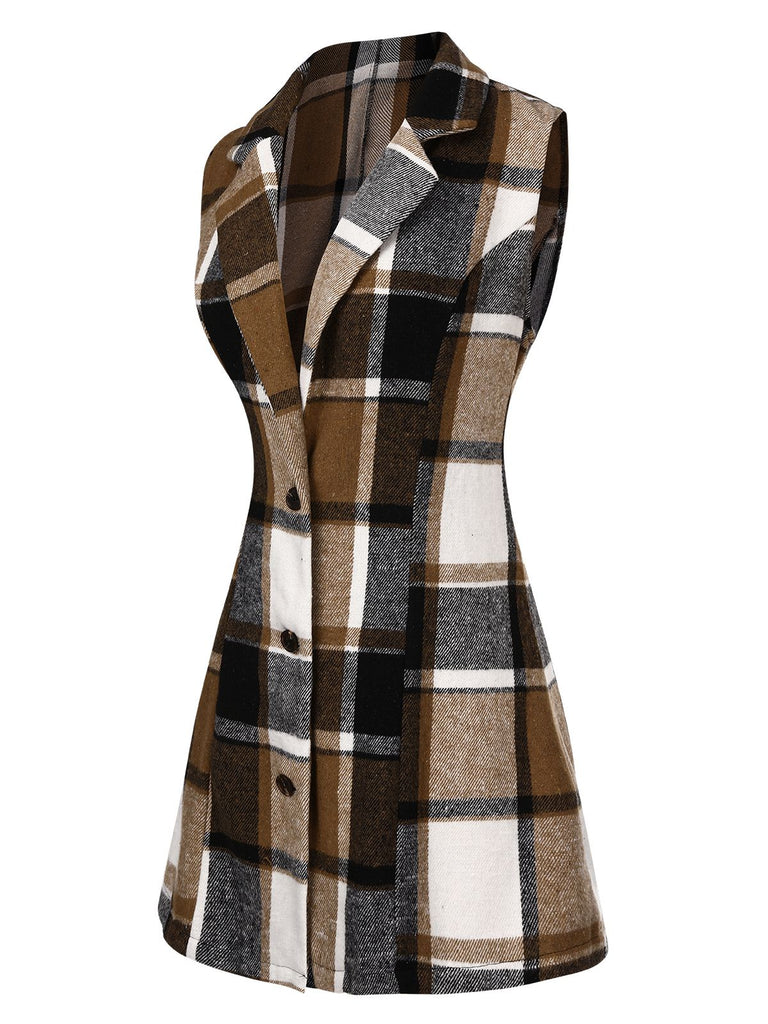Cappotto senza maniche a quadri con revers multicolore anni '70