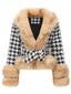 Cappotto in pelliccia sintetica pied de poule albicocca anni '50