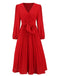 Abito plissettato con scollo a V rosso anni '40