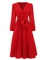 Abito plissettato con scollo a V rosso anni '40