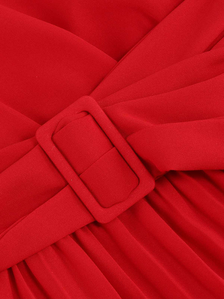 Abito plissettato con scollo a V rosso anni '40