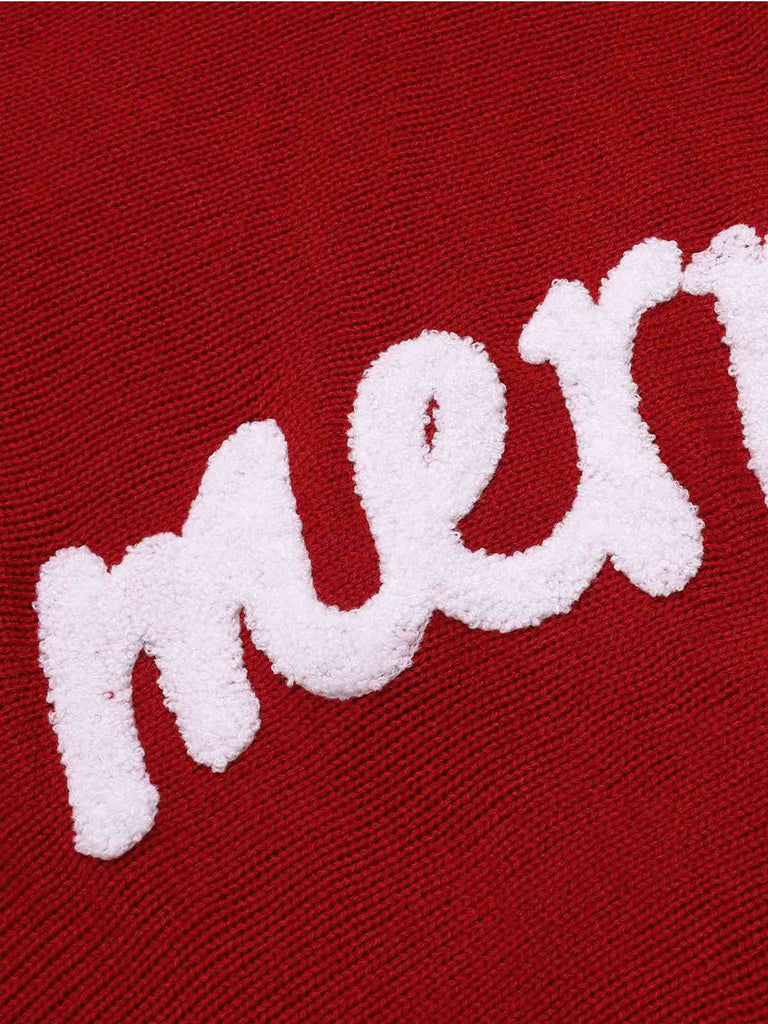 Maglione dolcevita con stampa natalizia rosso anni '80