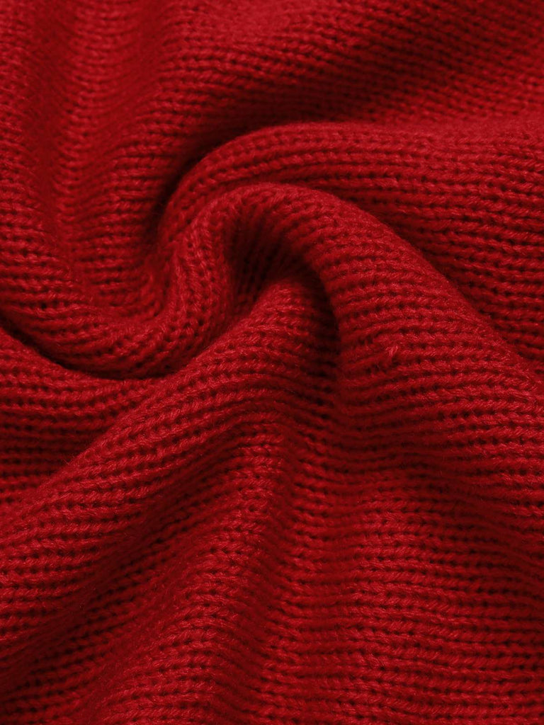 Maglione dolcevita con stampa natalizia rosso anni '80
