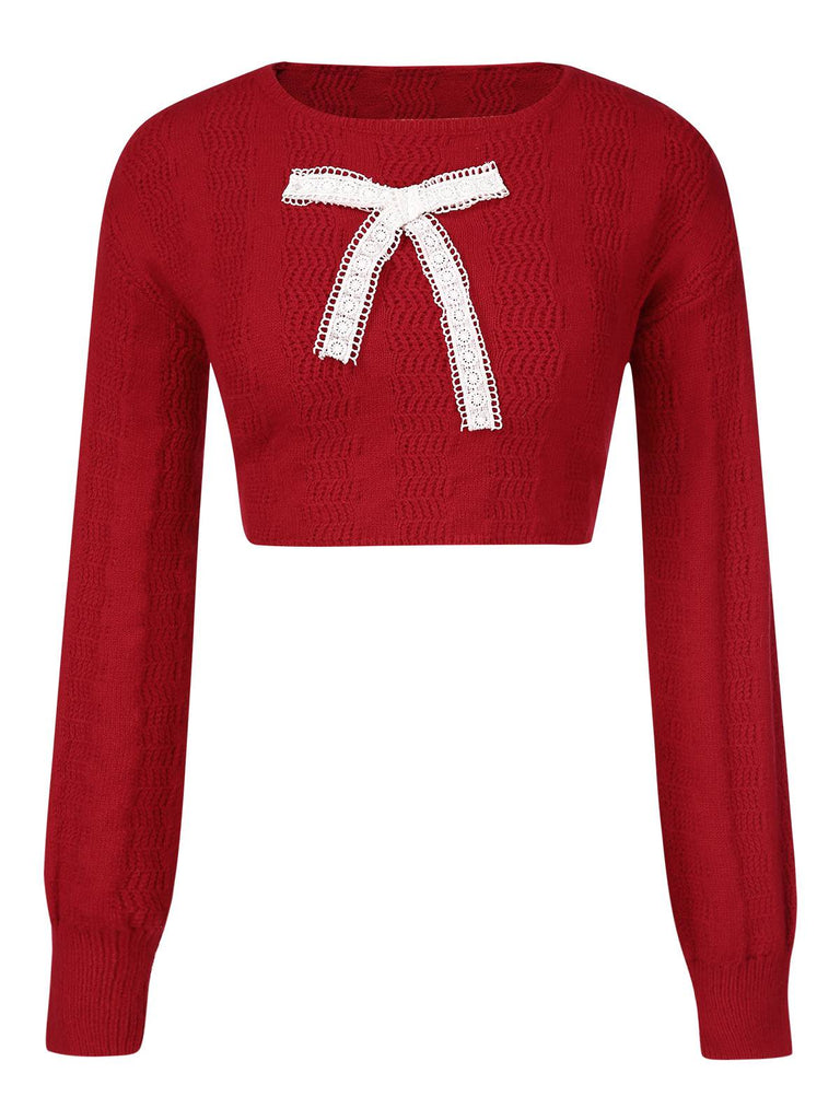 Maglione corto con fiocco natalizio rosso anni '80