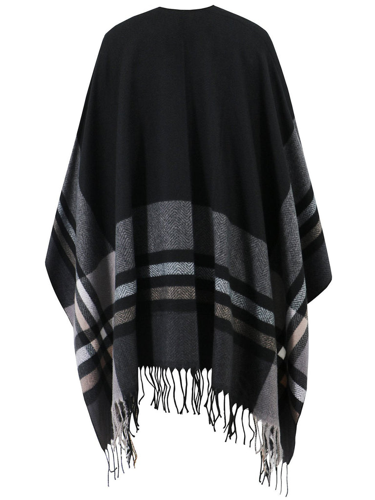 Cappotto con nappe a righe poncho antivento anni '50
