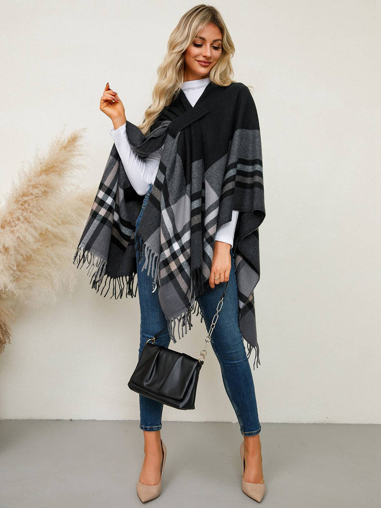 Cappotto con nappe a righe poncho antivento anni '50