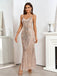 Abito spalline sottili spacchi laterali paillettes beige anni '20